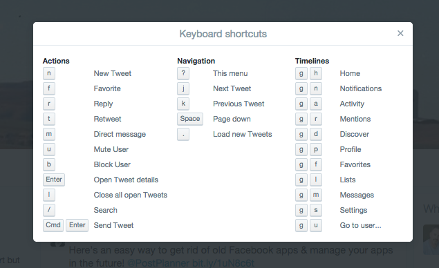 Twitter keyboard shortcuts