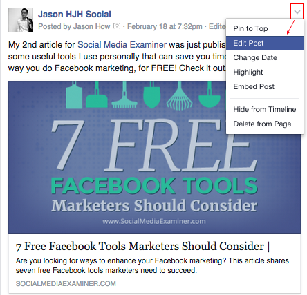 How to edit a post on Facebook page