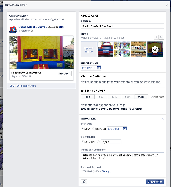 create a facebook offer
