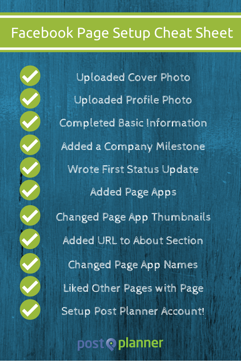 Facebook page setup cheat sheet