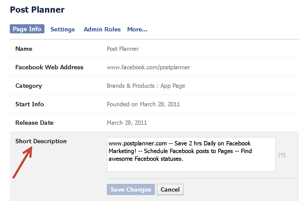 short description facebook page