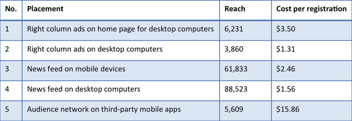 Facebook ad results examples