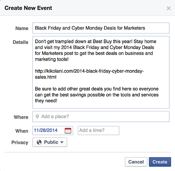 using Facebook events for promotions