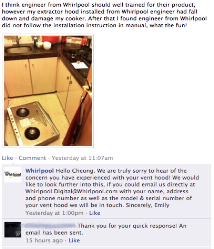 Whirlpool customer service social media apology