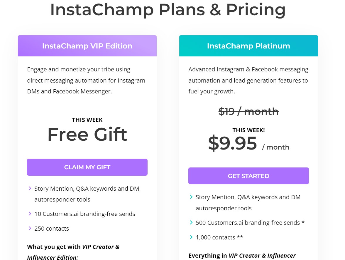 Pricing InstaChamp