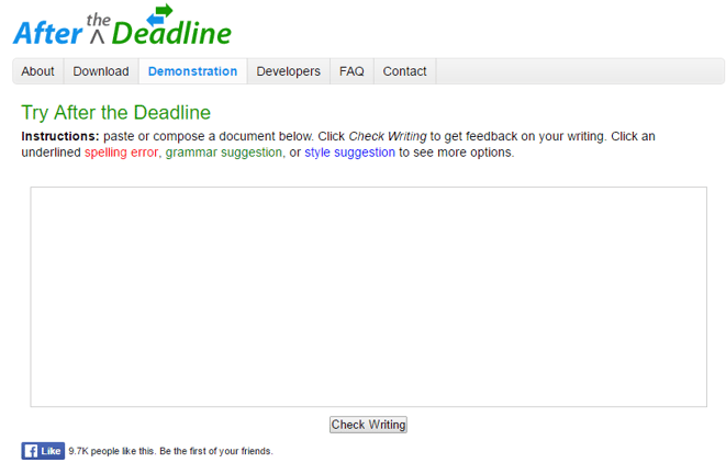 After deadline. About. Tool for writers. Writing checker