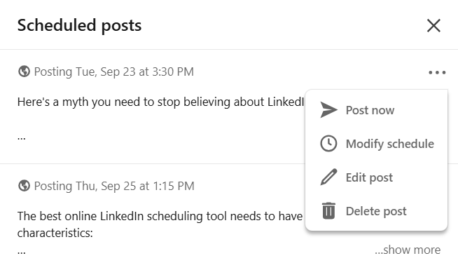 3 options to edit linkeding scheduled post