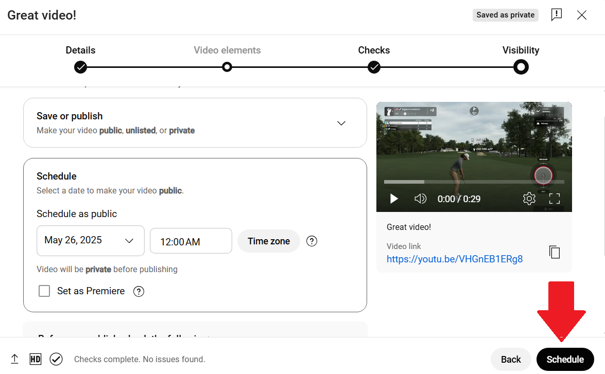 9 click schedule youtube studio