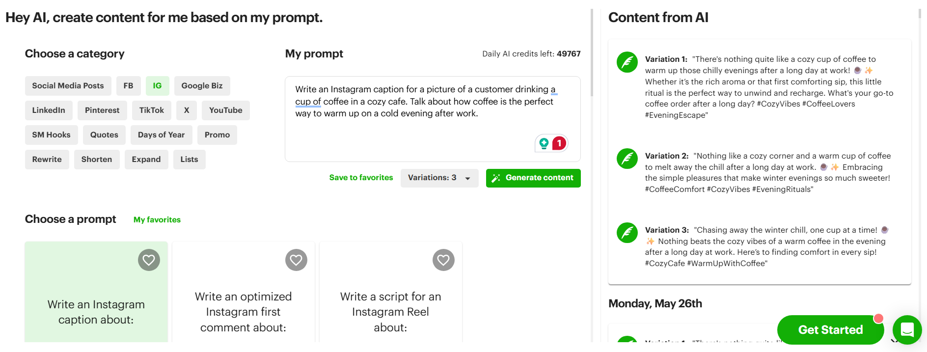 AI captions post planner