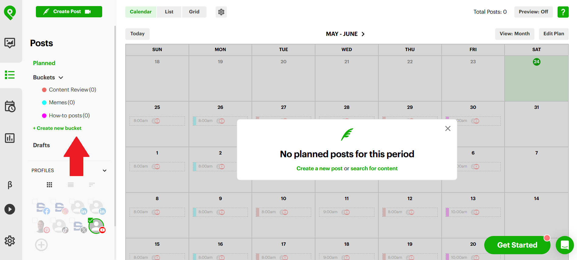 Buckets tab post planner