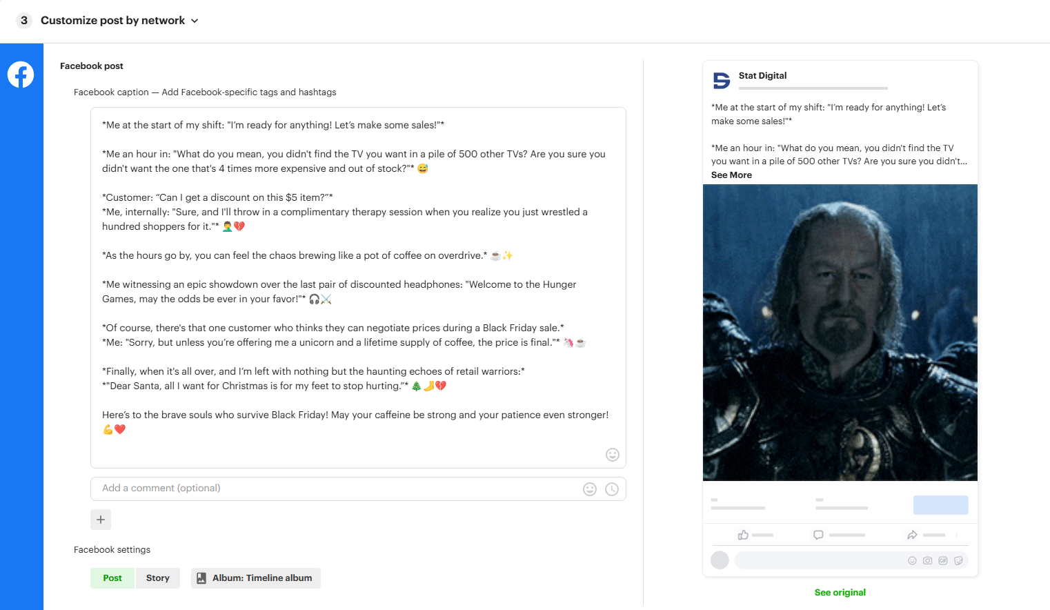 Curated content adding a caption