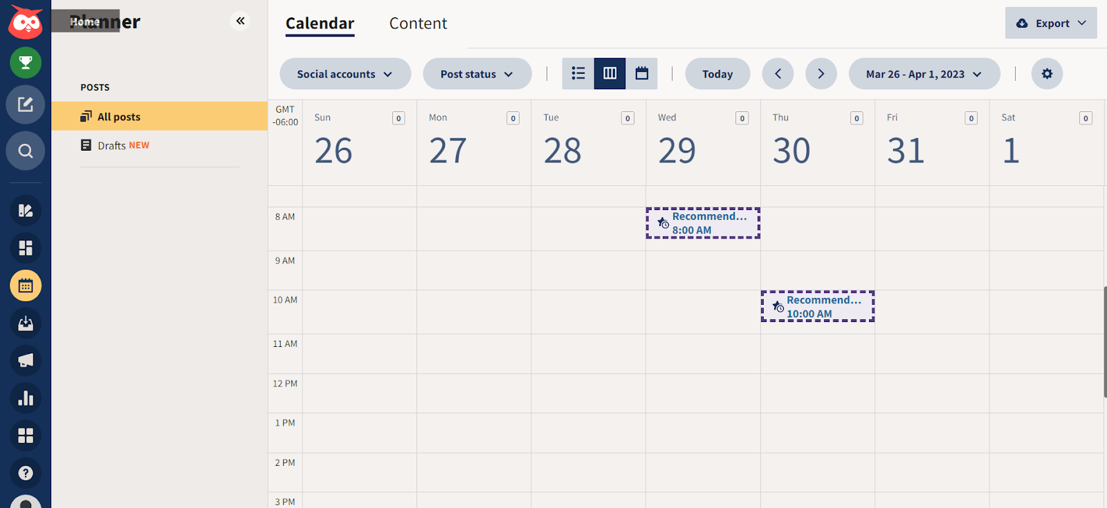 Hootsuite’s calendar 