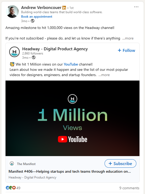 Milestone linkedin post