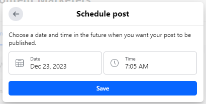 Schedule your facebook group post then click save
