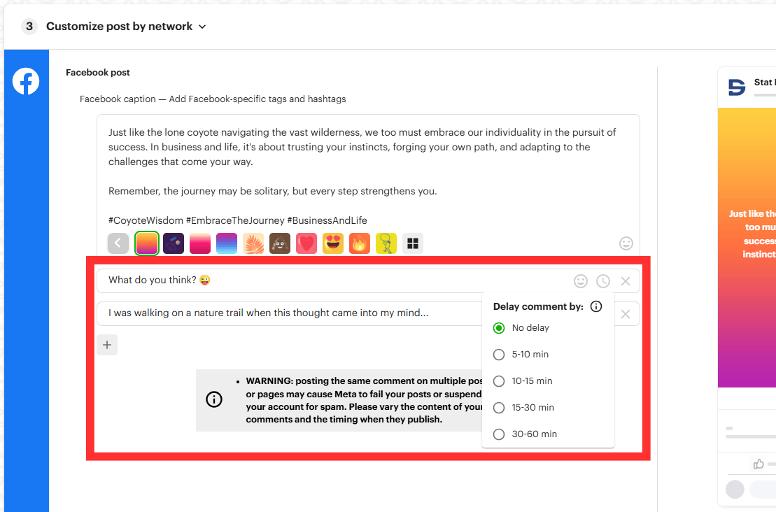Scheduling facebook comments