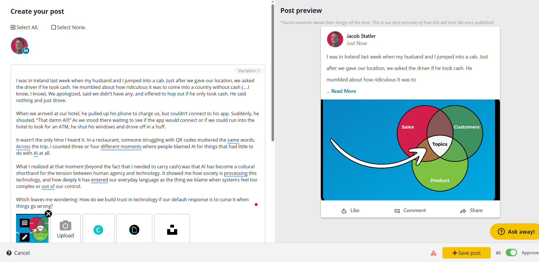 SocialBee UI composer