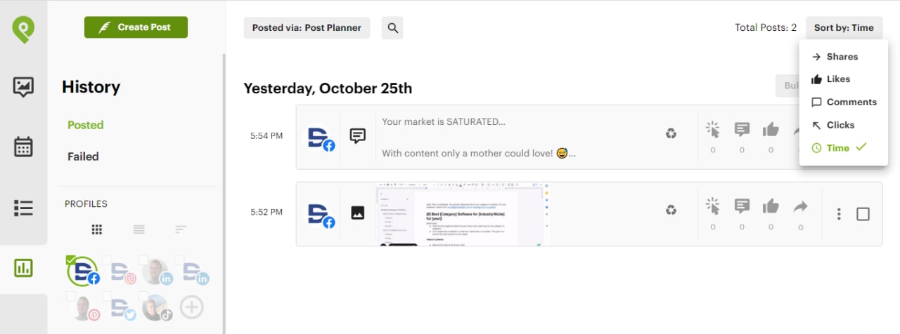 Use Post Planner’s History feature to track your most popular content