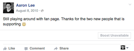 Boost Unavailable on Facebook