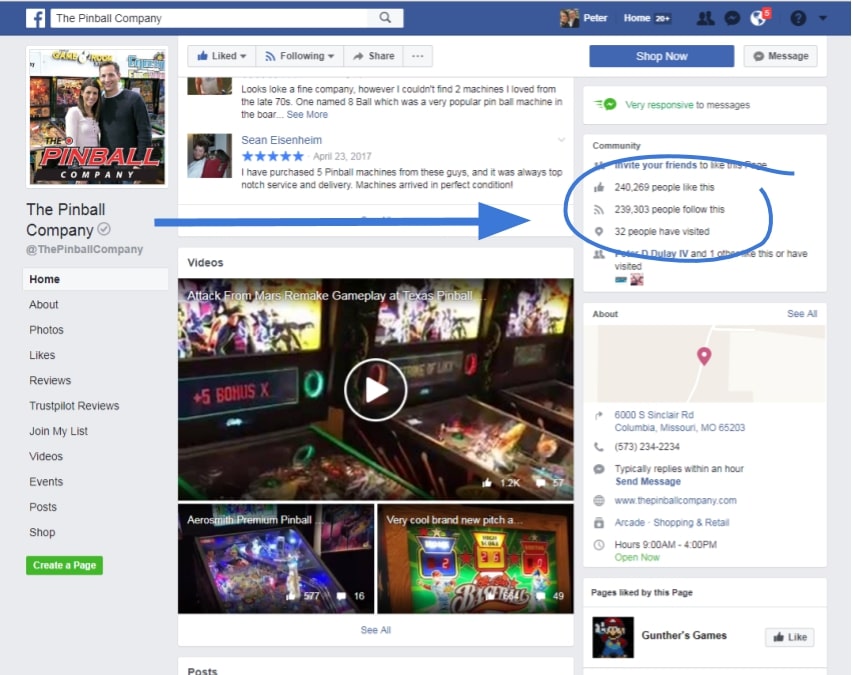 Screenshot of The Pinball Companys Facebook Page