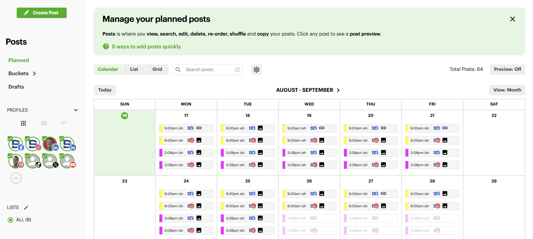 Post Planner posting plan setup