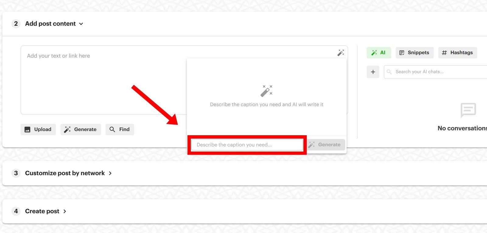 Typing a caption prompt into the Post Planner Composer
