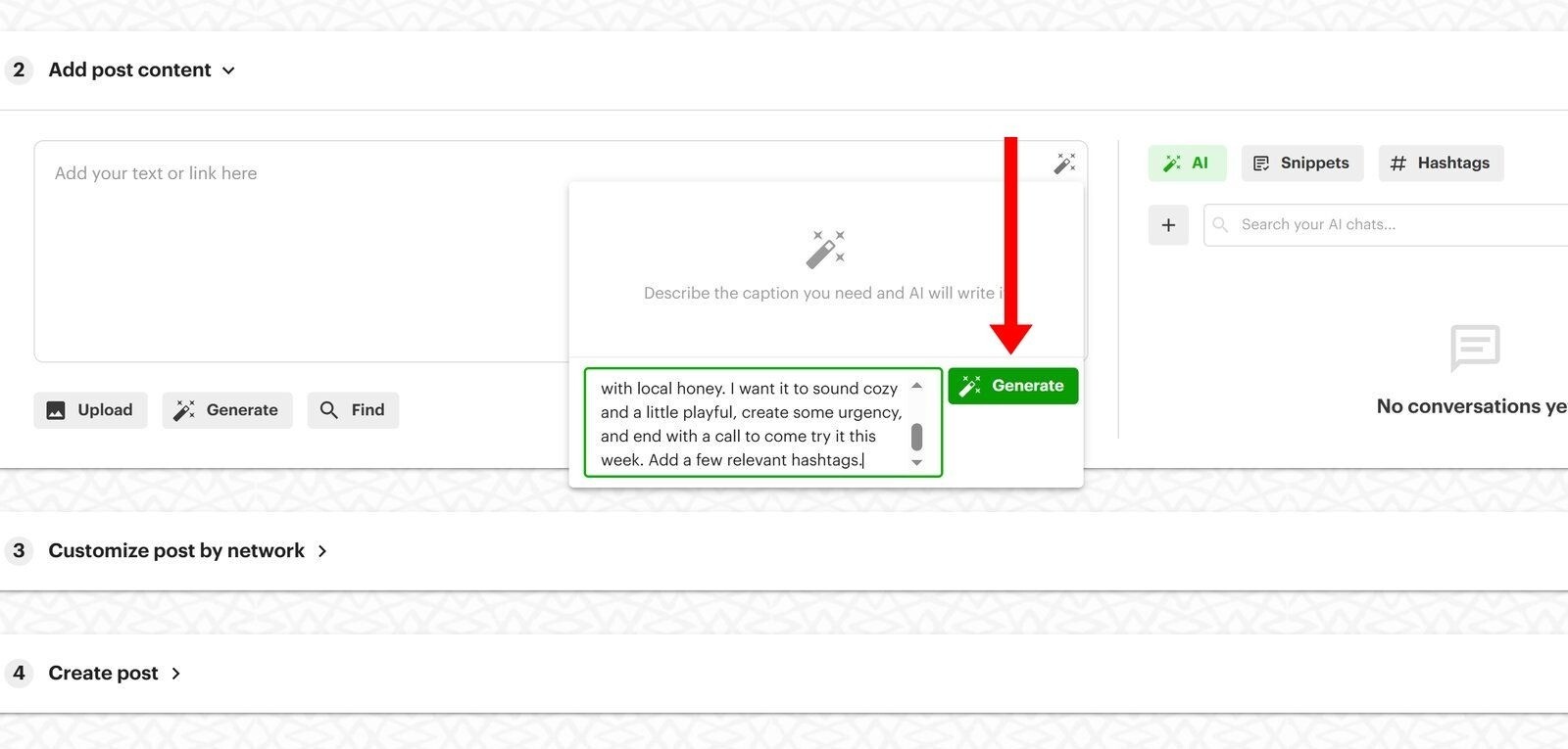 Post Planner AI writer showing several caption variations