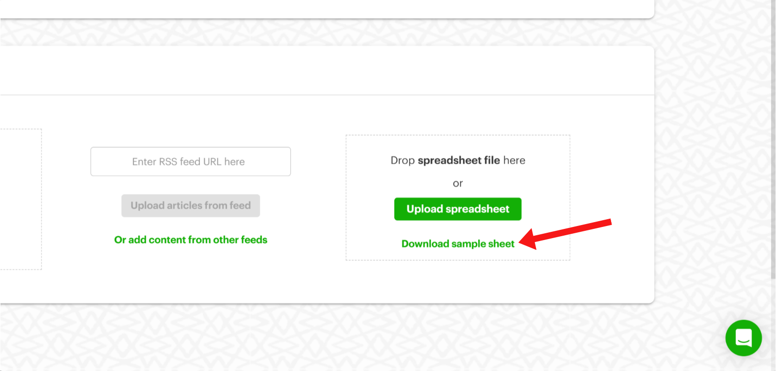 Post Planner bulk upload: the Download sample sheet link and spreadsheet upload box