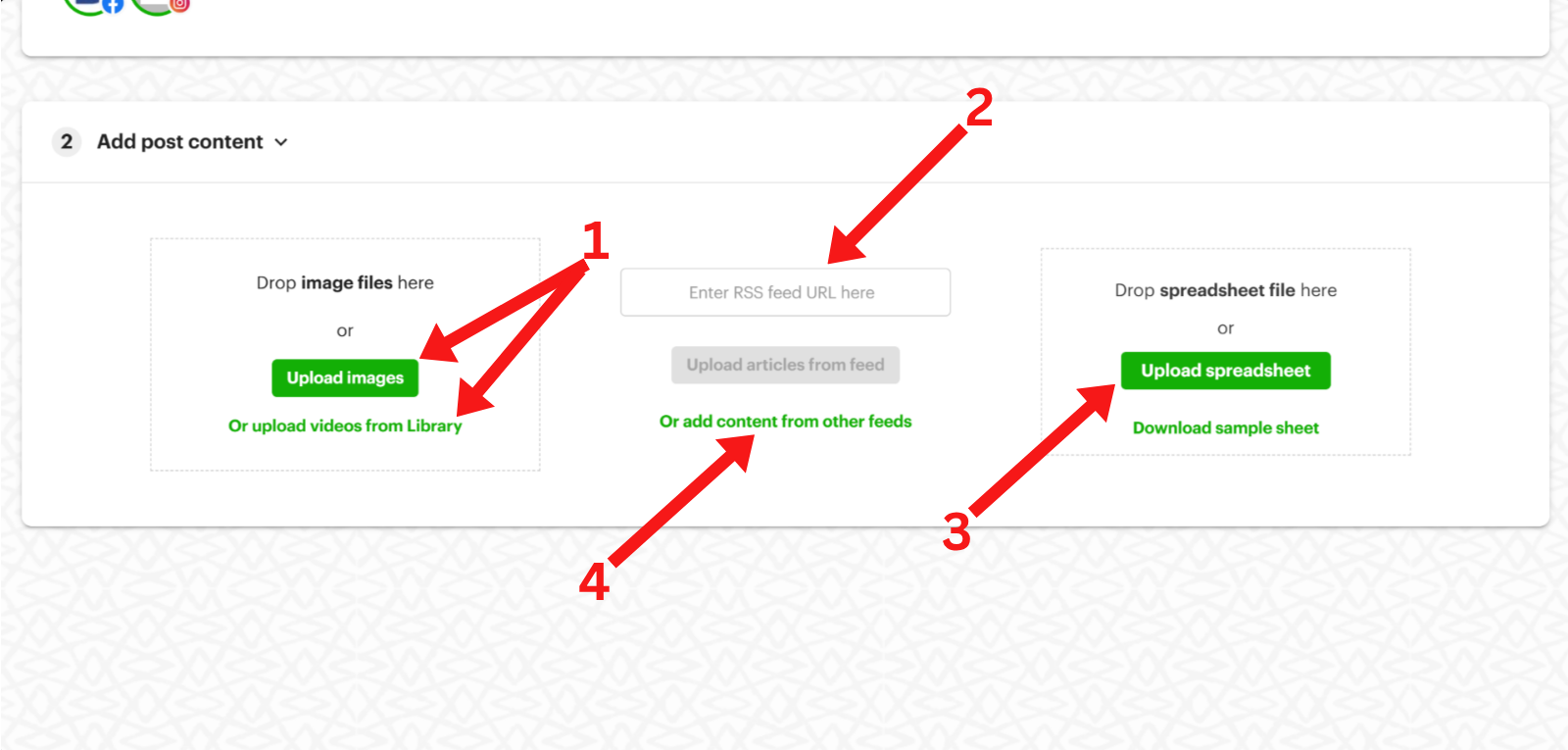 Post Planner multi-post Composer showing the 5 ways to add posts in bulk