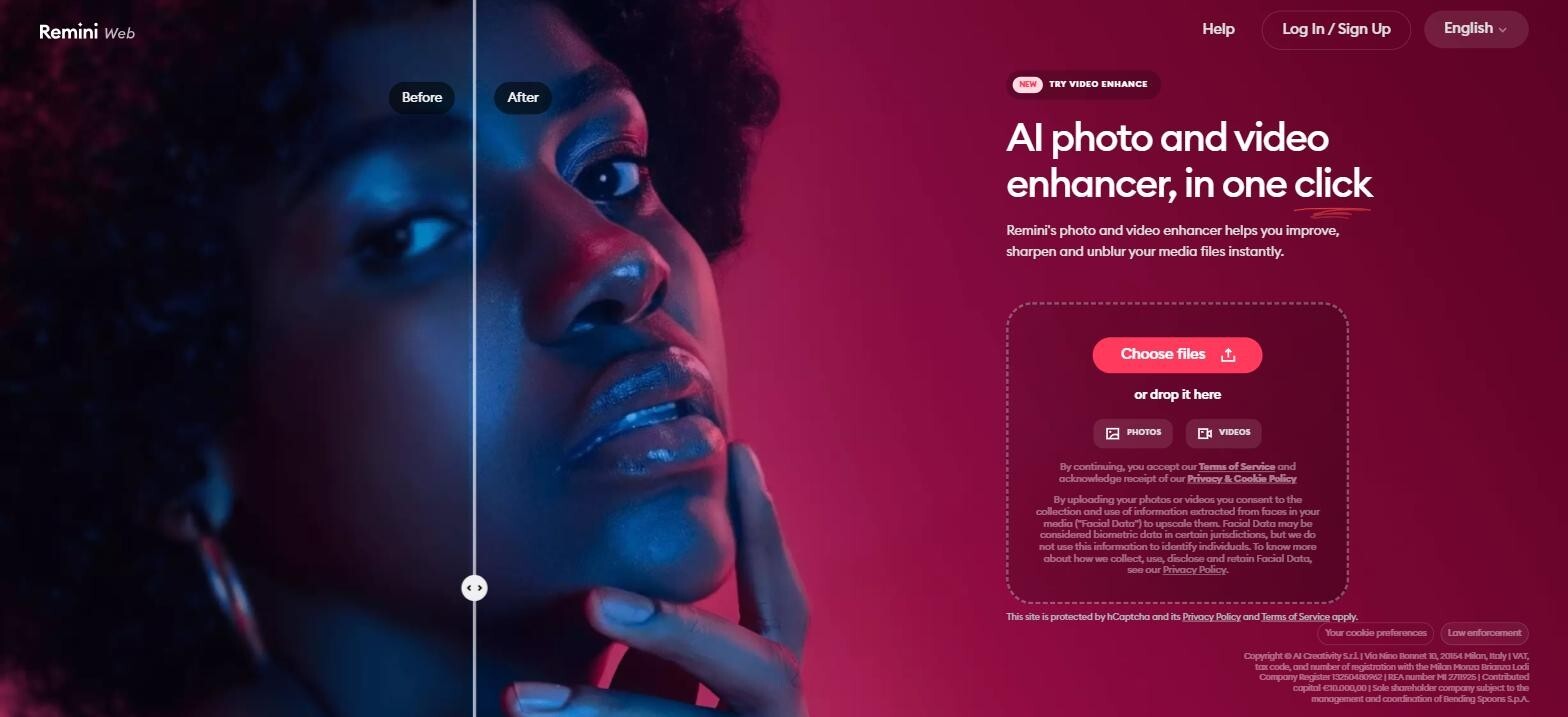 Remini web enhancer: Choose files or drop a photo to enhance it
