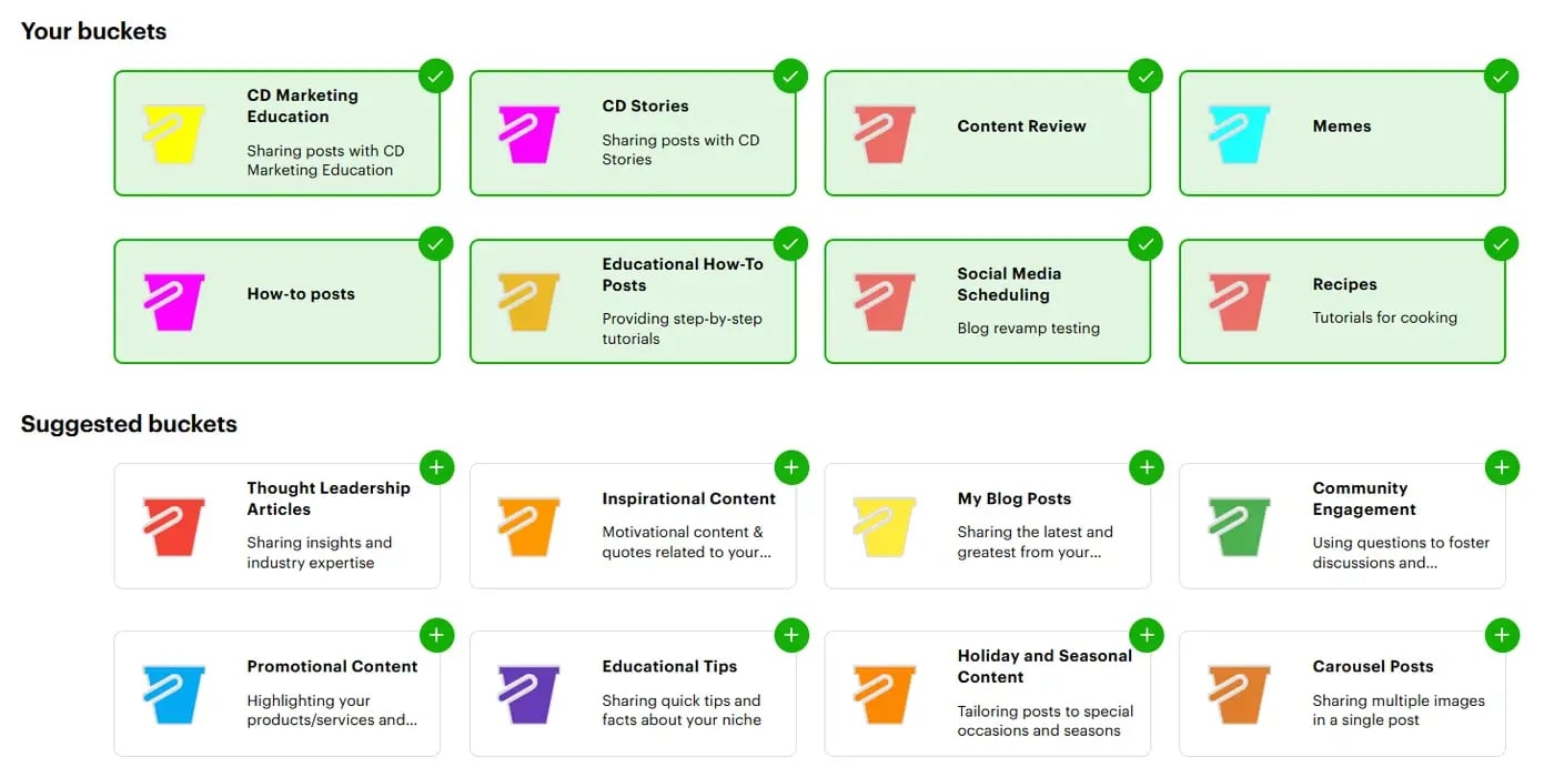 Post Planner Buckets organizing posts by content type