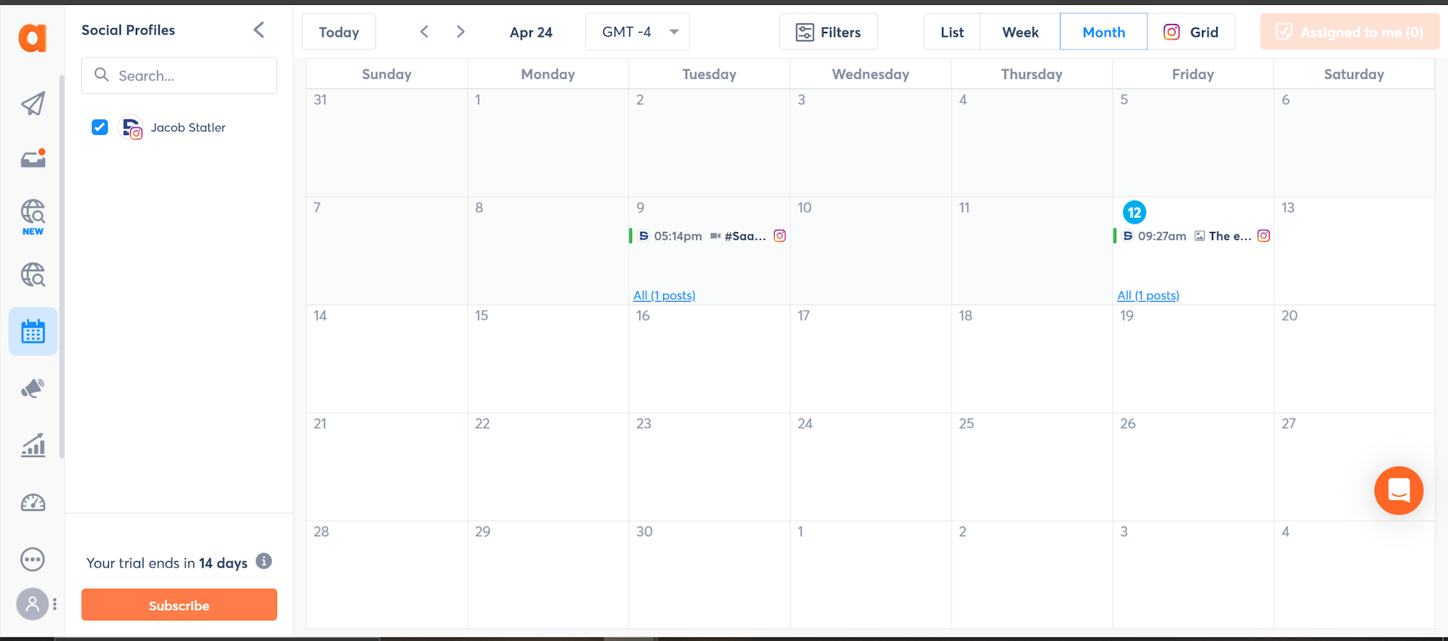 Agorapulse publishing calendar with scheduled posts
