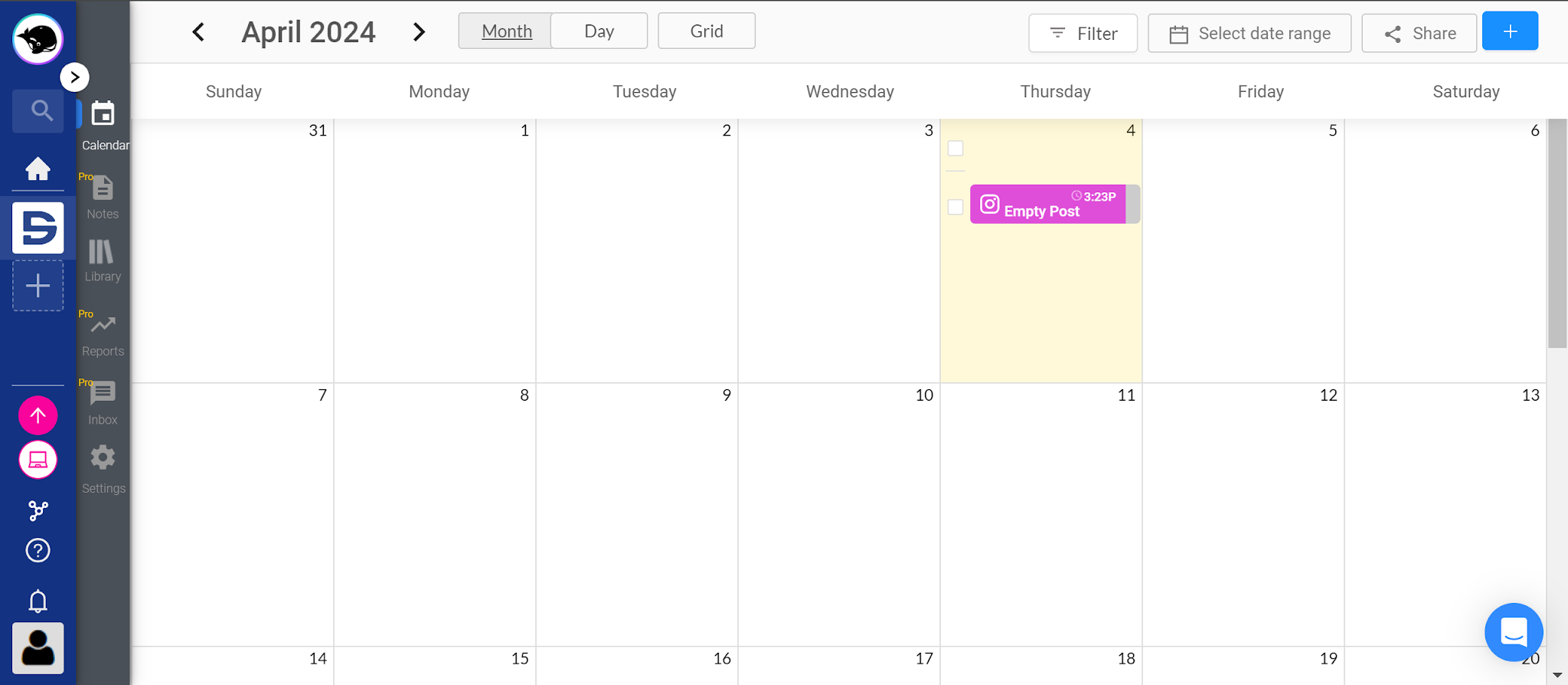 HeyOrca social media calendar in month view