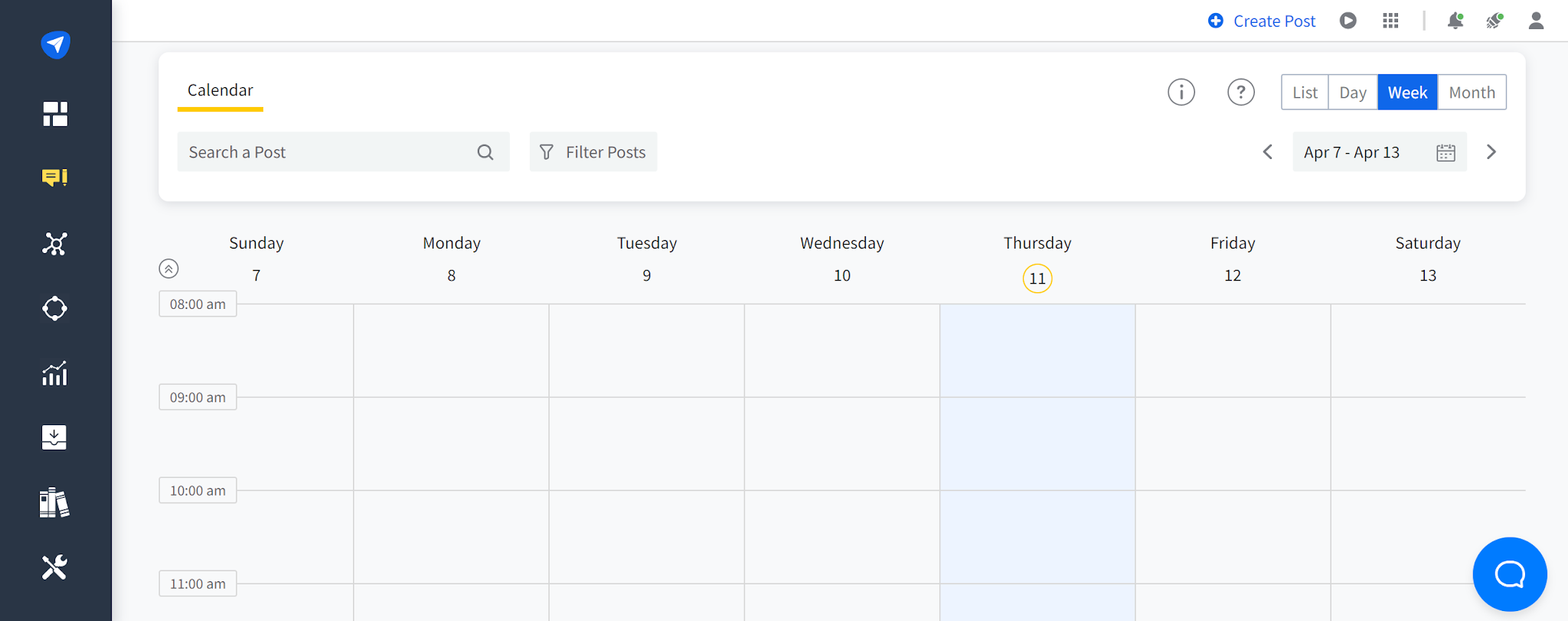 SocialPilot weekly content calendar view