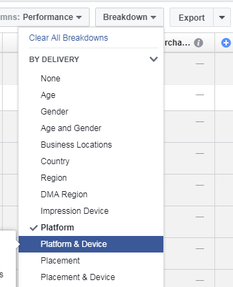 Screenshot of Breakdowns tab in Facebook's  Campaign View.png