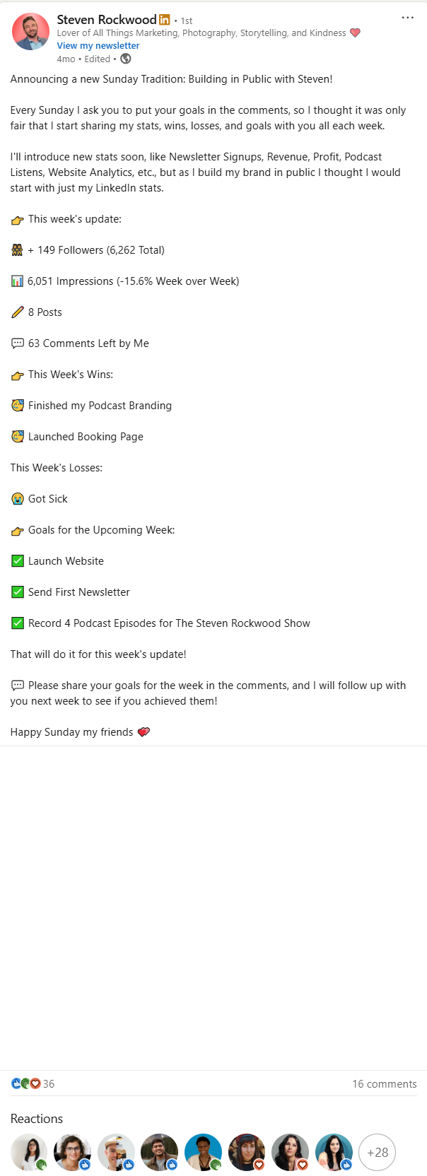 build in public linkedin post