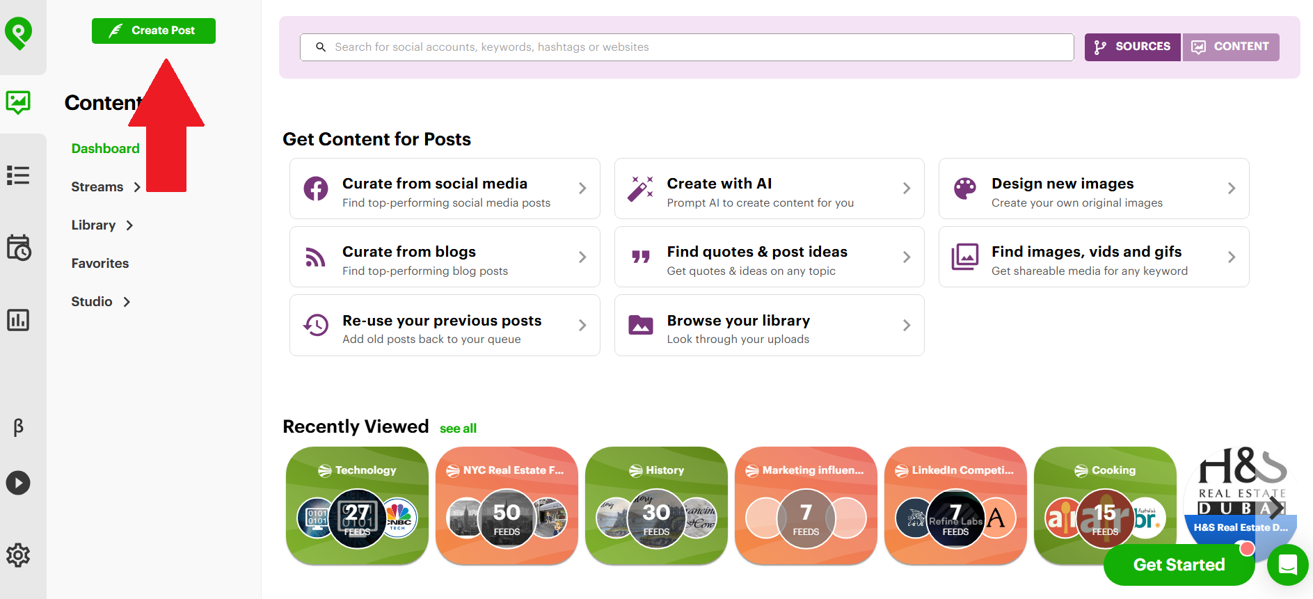 create post button post planner