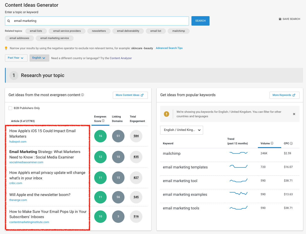 Trending content research