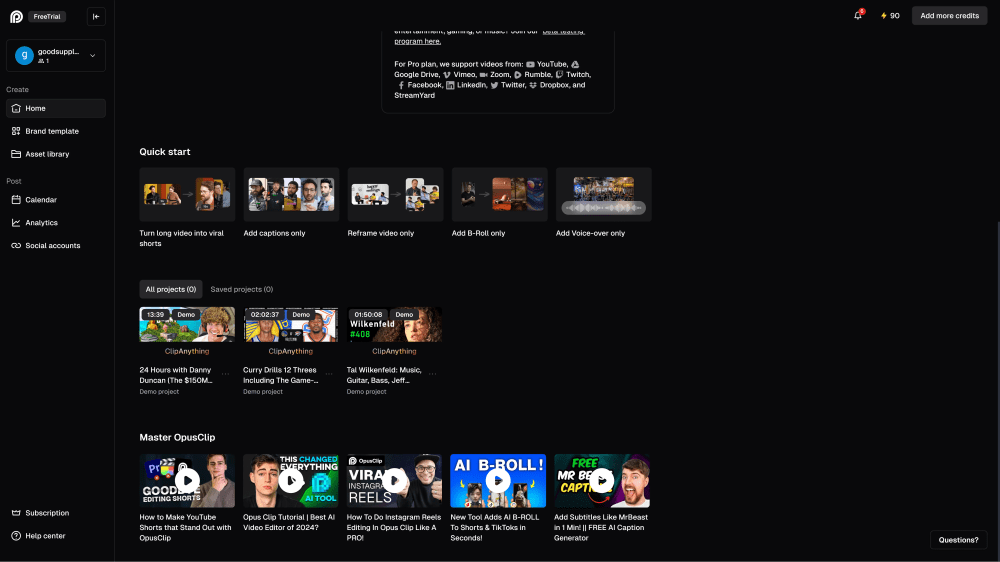 Auto-captioning, subtitles, reframing, and b-roll generation