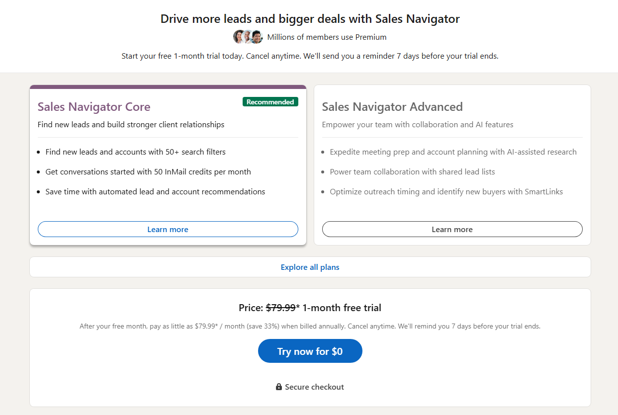 LinkedIn Sales Navigator Pricing