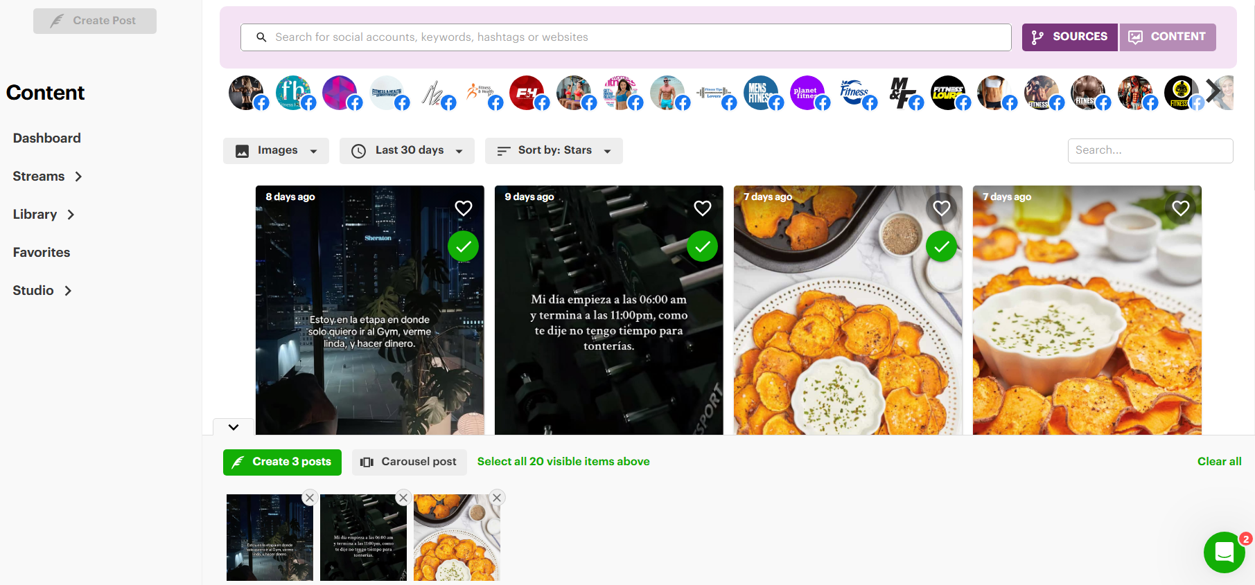 Go to your Content Streams and select the posts you want to add your to posting schedule.