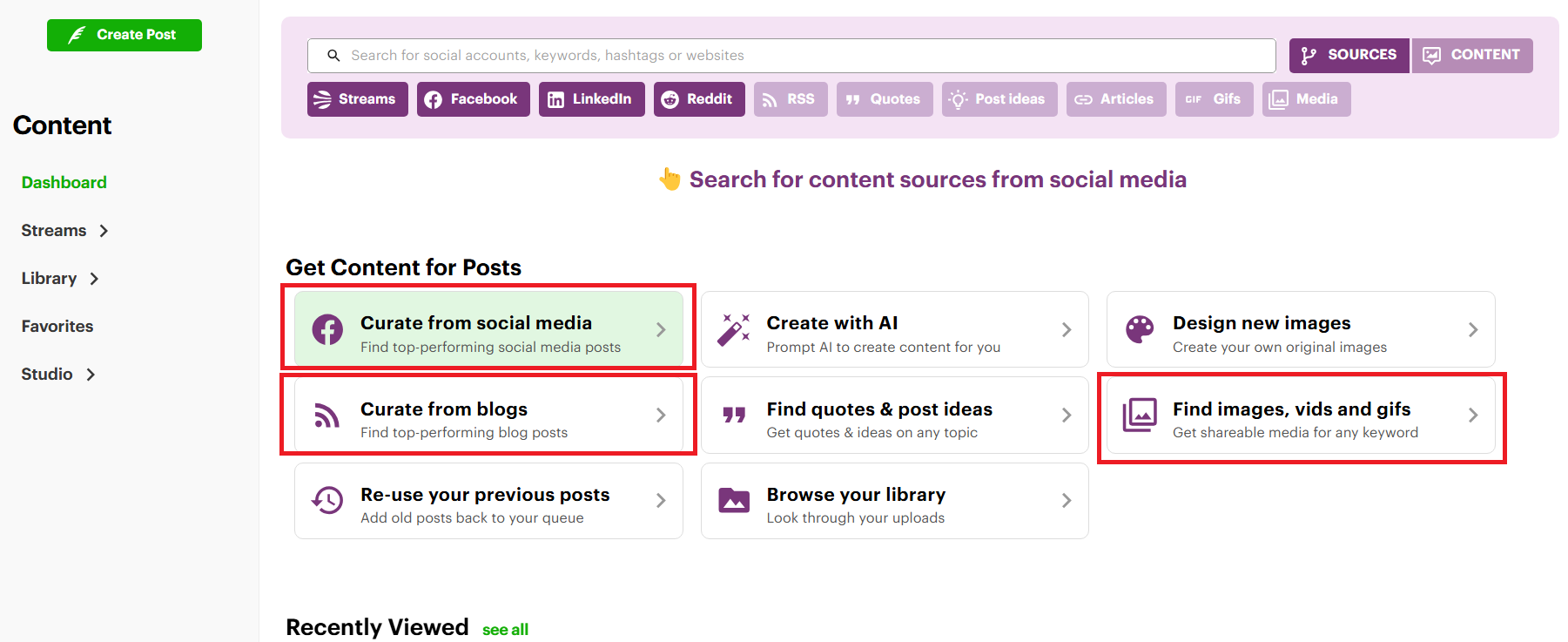 Use these filters to search for different types of content