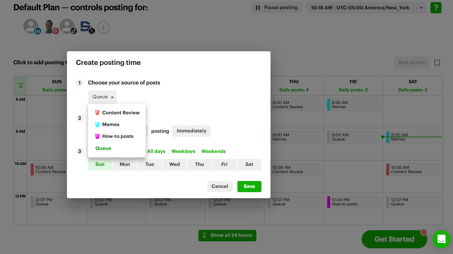 select the days and time Post Planner