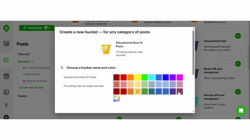 Post Planner: creating Buckets and adding them to a Posting Plan (animation)