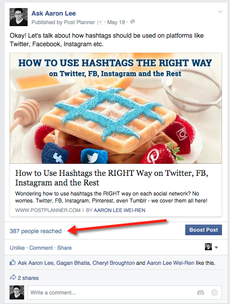 Organic Facebook reach: example 6