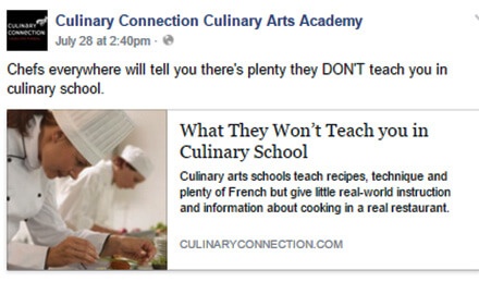 Facebook posting strategy: Culinary Arts School